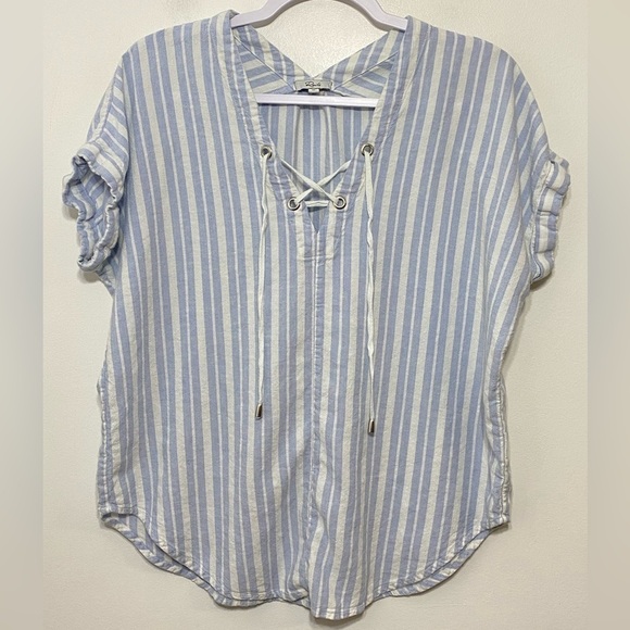 Rails Linen Blend Jeri Holland Stripe Lace Up Blouse - Picture 4 of 10